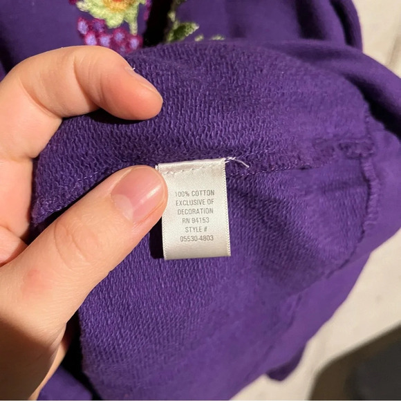 Sara Studio Embroidered Floral Purple Full Zip Sweatshirt Size Large - Picture 7 of 11
